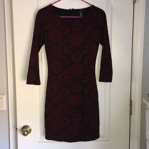 Black and Maroon polyester and cotton dress